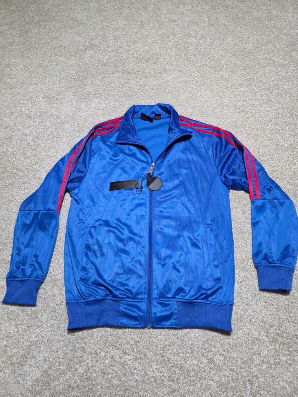 Linea Uomo LU Men’s Blue Full Zip Red Stripe Track Jacket Size Medium